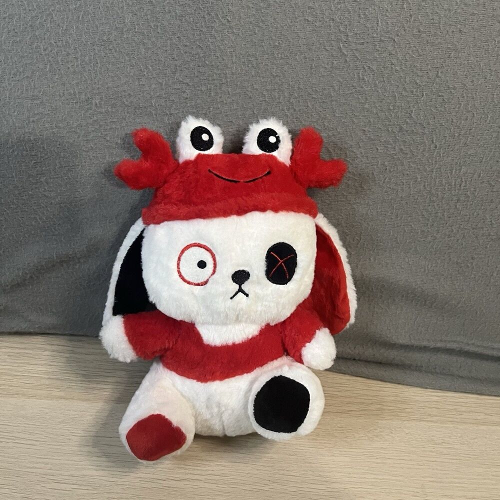 Bunny Rabbit Plush Red White Black Goth Crab Hat Stuffed Animal Toy 9" X Eye
